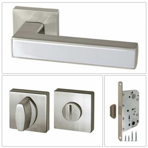 Комплект дверных ручек Armadillo SCREEN_USQ8_SN/CP-3_UN, матовый никель/хром (ручка + завертка WC + магнитный замок)