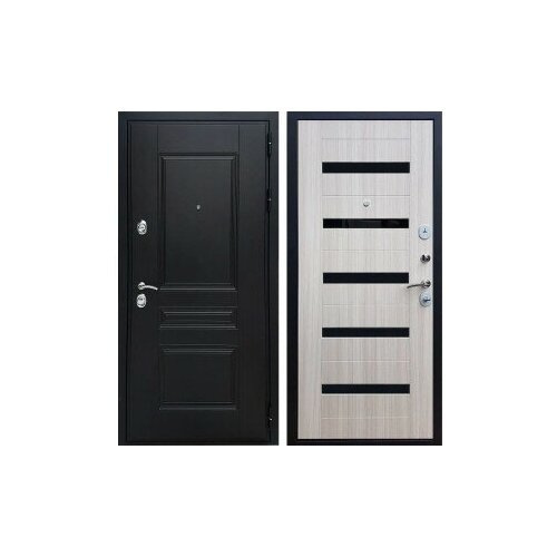 Входная металлическая дверь Рекс Премиум Н СБ-14 (Венге / Сандал белый) стекло черное