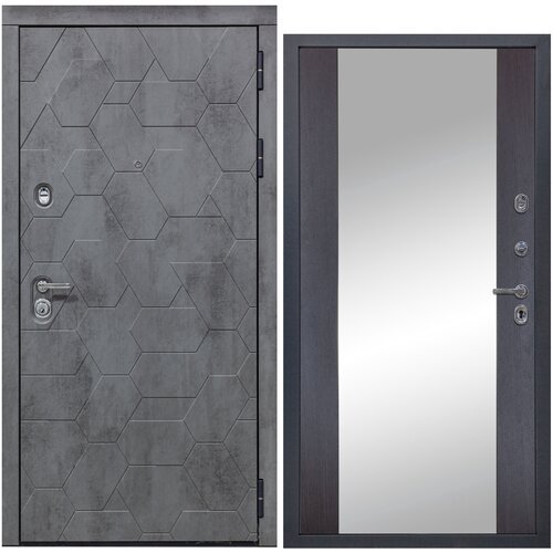 Дверь входная металлическая DIVA 51 Зеркало 2050x960 Правая Бетон Темный - Д15 Венге, тепло-шумоизоляция, антикоррозийная защита для квартиры