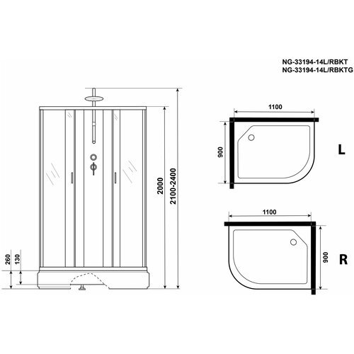 Душевая кабина Niagara NG-33194-14LBKT 110x90