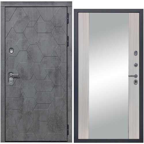 Дверь входная металлическая DIVA 51 Зеркало 2050x860 Правая Бетон Темный - Д15 Сандал белый, тепло-шумоизоляция, антикоррозийная защита для квартиры