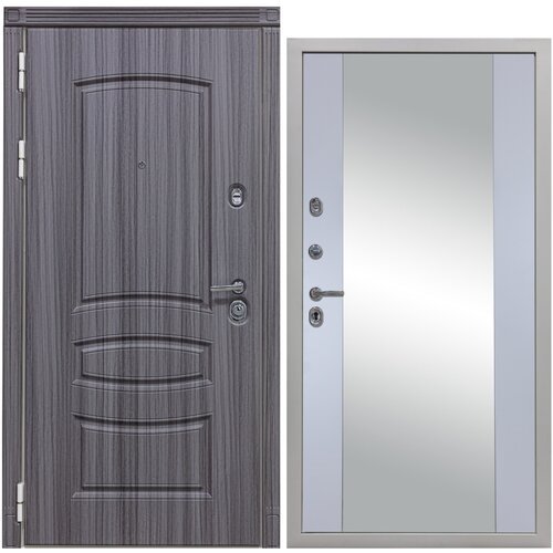 Дверь входная металлическая DIVA 42 Зеркало 2050x860 Левая Сандал серый - Д15 Силк Маус, тепло-шумоизоляция, антикоррозийная защита для квартиры
