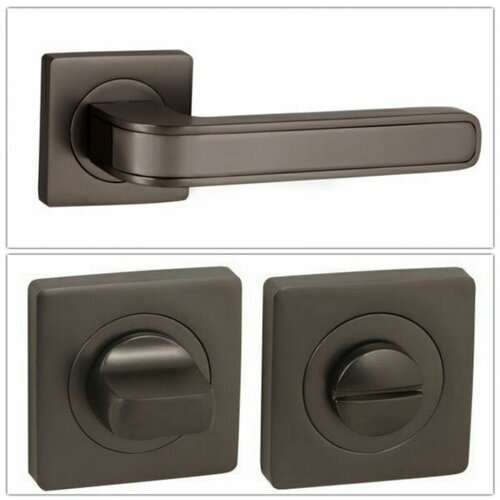 Комплект дверных ручек Punto FUTURA_ZQ_GR/BN-23_W, графит/черный никель (ручка + завертка WC)