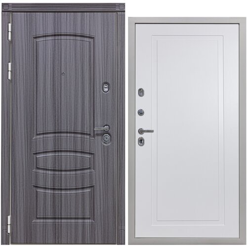 Дверь входная металлическая DIVA 42 2050x960 Левая Сандал серый - Н10 Белый Софт, тепло-шумоизоляция, антикоррозийная защита для квартиры
