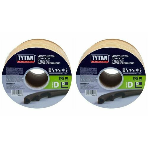 Комплект из 2 штук уплотнители Tytan Professional D 100m*9mm*7.5mm белый