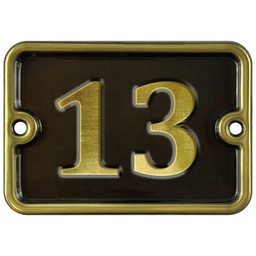 Номер на дверь '13', самоклеющийся, 8х10 см, из латуни, лакированный. Все цифры в наличии.