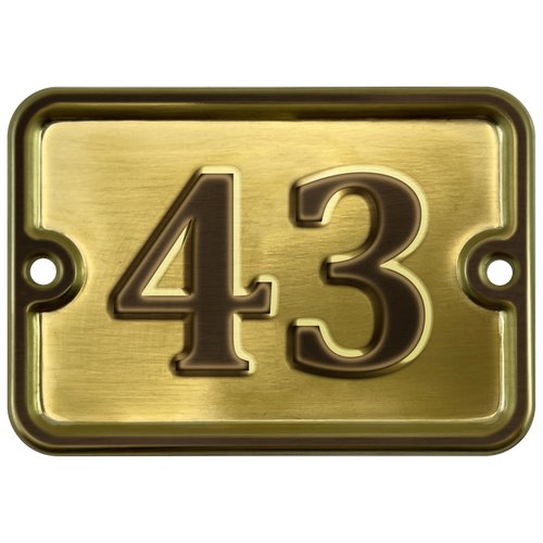 Цифра дверная '43' самоклеющаяся, 8х10 см, из латуни, штампованная, лакированная. Все цифры в наличии.