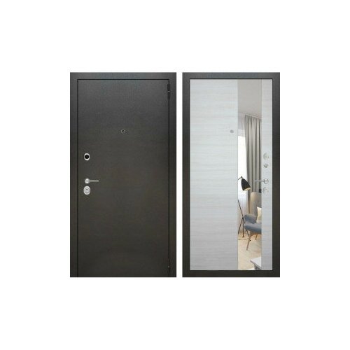 Входная металлическая дверь Лабиринт Сильвер с зеркалом Акация светлая горизонтальная