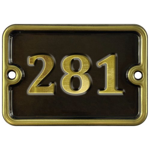 Номер на дверь '281', самоклеющийся, 8х10 см, из латуни, лакированный. Все цифры в наличии.