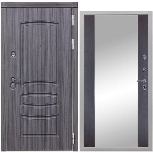 Дверь входная металлическая DIVA 42 Зеркало 2050x860 Правая Сандал серый - Д15 Венге, тепло-шумоизоляция, антикоррозийная защита для квартиры