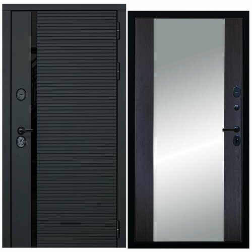 Дверь входная металлическая DIVA ДХ-45 Зеркало 2050x960 Правая Черный кварц - Д15 Венге, тепло-шумоизоляция, антикоррозийная защита для квартиры