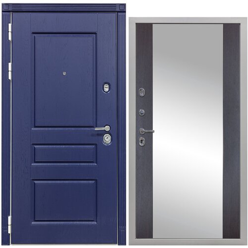 Дверь входная металлическая DIVA 45 Зеркало 2050x960 Левая Роял синий - Д15 Венге, тепло-шумоизоляция, антикоррозийная защита для квартиры