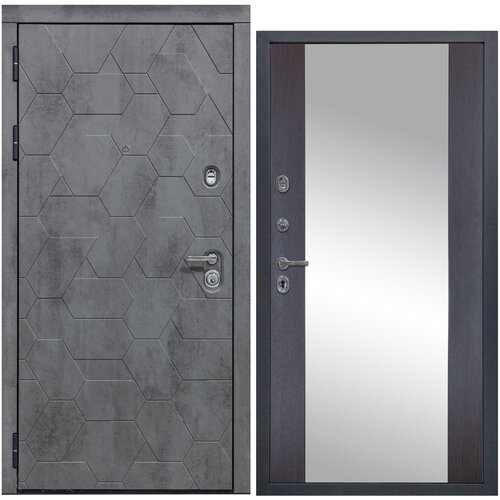 Дверь входная металлическая DIVA 51 Зеркало 2050x860 Левая Бетон Темный - Д15 Венге, тепло-шумоизоляция, антикоррозийная защита для квартиры