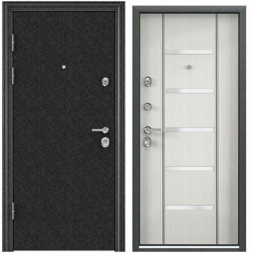 Дверь входная для квартиры Torex Ultimatum MP 950х2050, левый, тепло-шумоизоляция антикоррозийная защита, замки 4-го класса защиты, черный /белый