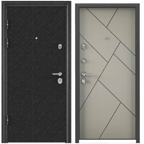 Дверь входная для квартиры металлическая Torex Ultimatum-М MP 950х2050, открывание влево, тепло-шумоизоляция, антикорозийная защита, 2 замка 4-го класса защиты, цвет черный/кремовый