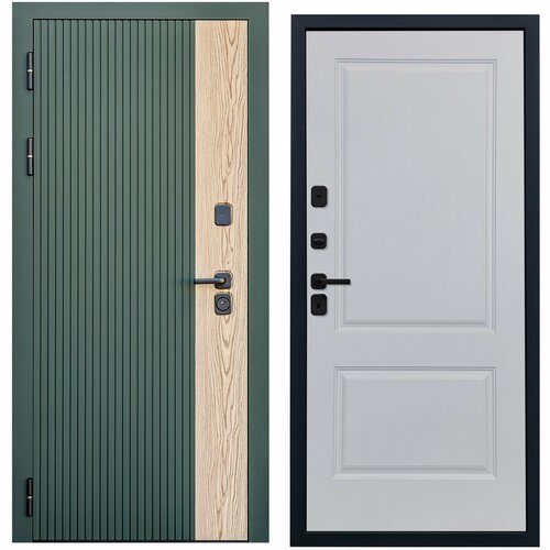 Дверь входная металлическая DIVA 74 2050x860 Левая Дуб Олива софт - Д7 Белый софт, тепло-шумоизоляция, антикоррозийная защита для квартиры