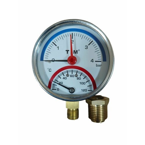 Термоманометр радиальный TIM, 4 Бар, 120, 1/2'н, MP-У
