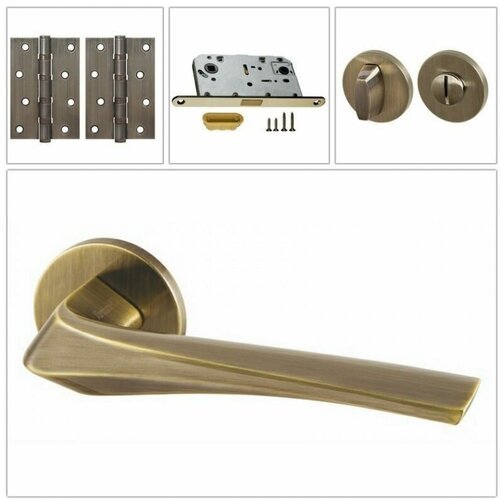 Комплект дверных ручек Armadillo FLAME_URS_AB-7_MAGWС, бронза (ручка + завертка WC + магнитный замок + 2 универсальные петли)