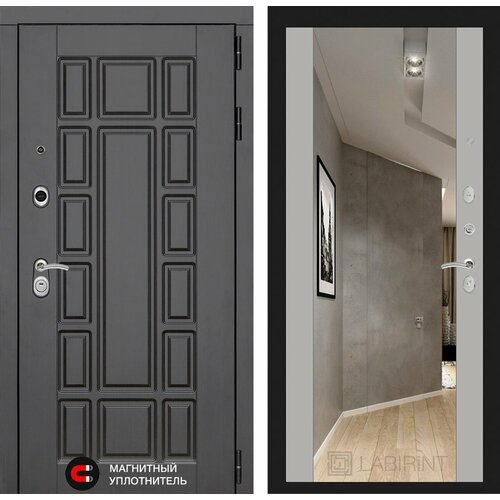 Входная дверь NEW YORK с внутренней панелью зеркало максимум, цвет грей софт, размер по коробке 960х2050, левая