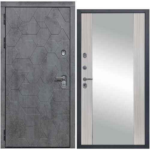 Дверь входная металлическая DIVA 51 Зеркало 2050x860 Левая Бетон Темный - Д15 Сандал белый, тепло-шумоизоляция, антикоррозийная защита для квартиры