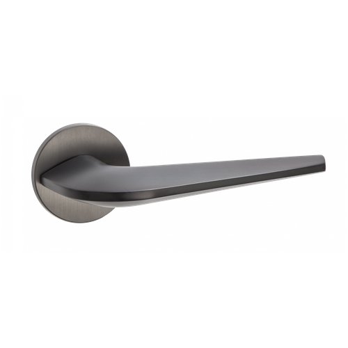 Ручка дверная межкомнатная, на круглой розетке 'Макиато', серия SLIM, матовый черный никель