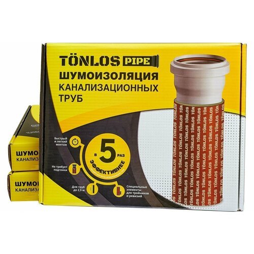 Звукоизоляция TONLOS Pipe, комплект материалов для звукоизоляции канализационных труб длиной до 3 м труб TONLOS PIPE