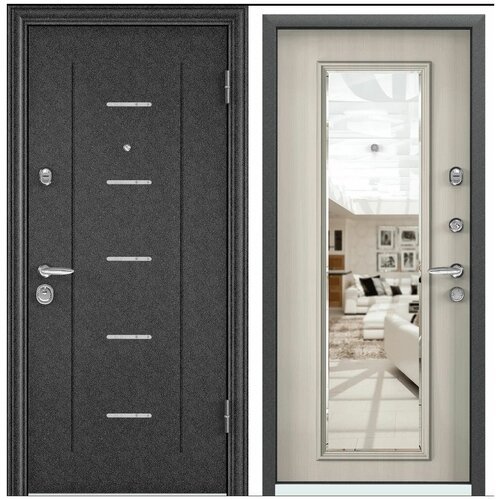 Дверь входная для квартиры Torex Super Omega 10 880х2050, правый, тепло-шумоизоляция, антикоррозийная защита, замки 4-го класса защиты, черный/белый