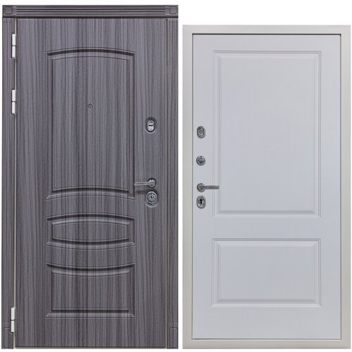 Дверь входная металлическая DIVA 42 2050x960 Левая Сандал серый - Д7 Белый Софт, тепло-шумоизоляция, антикоррозийная защита для квартиры