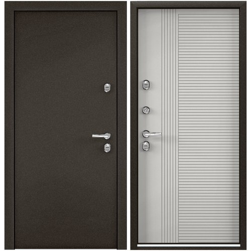 Дверь входная для дома Torex Village advanced 950х2050, левый, тепло-шумоизоляция, антикоррозийная защита, замки 4-го и 3-го класса, коричневый/серый