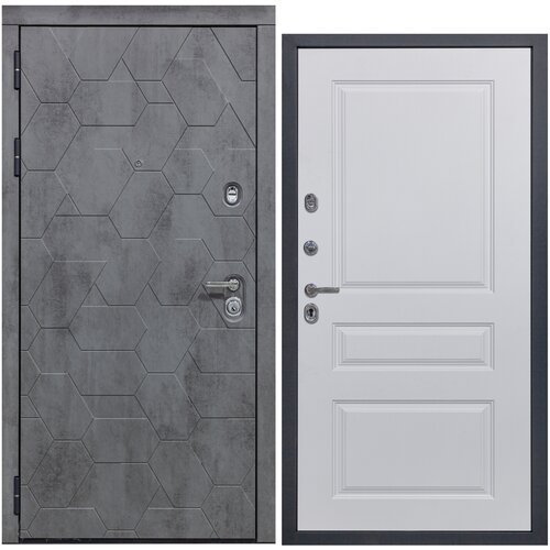 Дверь входная металлическая DIVA 51 2050x860 Левая Бетон Темный - Д13 Белый Софт, тепло-шумоизоляция, антикоррозийная защита для квартиры