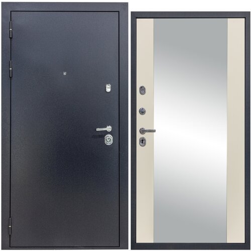 Дверь входная металлическая DIVA 40 Зеркало 2050x960 Левая Титан - Д15 Софт Шампань, тепло-шумоизоляция, антикоррозийная защита для квартиры и дома