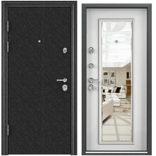 Дверь входная для квартиры Torex Ultimatum MP 880х2050, левый, тепло-шумоизоляция, антикоррозийная защита, замки 4-го класса защиты, черный /белый