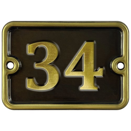Номер на дверь '34', самоклеющийся, 8х10 см, из латуни, лакированный. Все цифры в наличии.